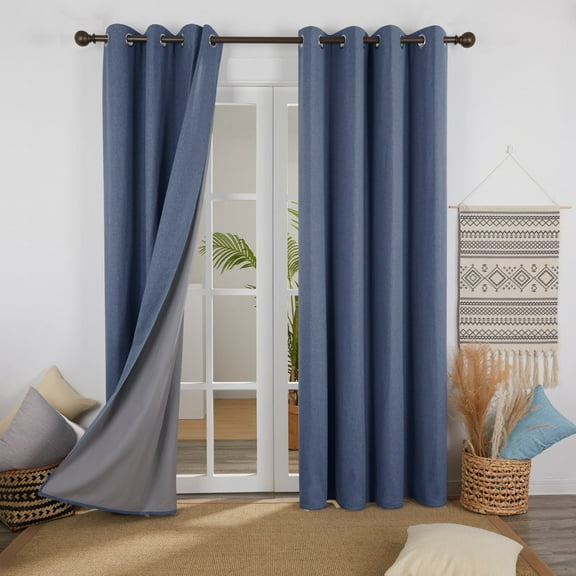Deconovo Linen Textured Total Blackout Curtains 84 inch Length Pack of 2, Thermal Insulated Light Blocking Curtains(Blue, 52 x 84 inch, 2 Panels)