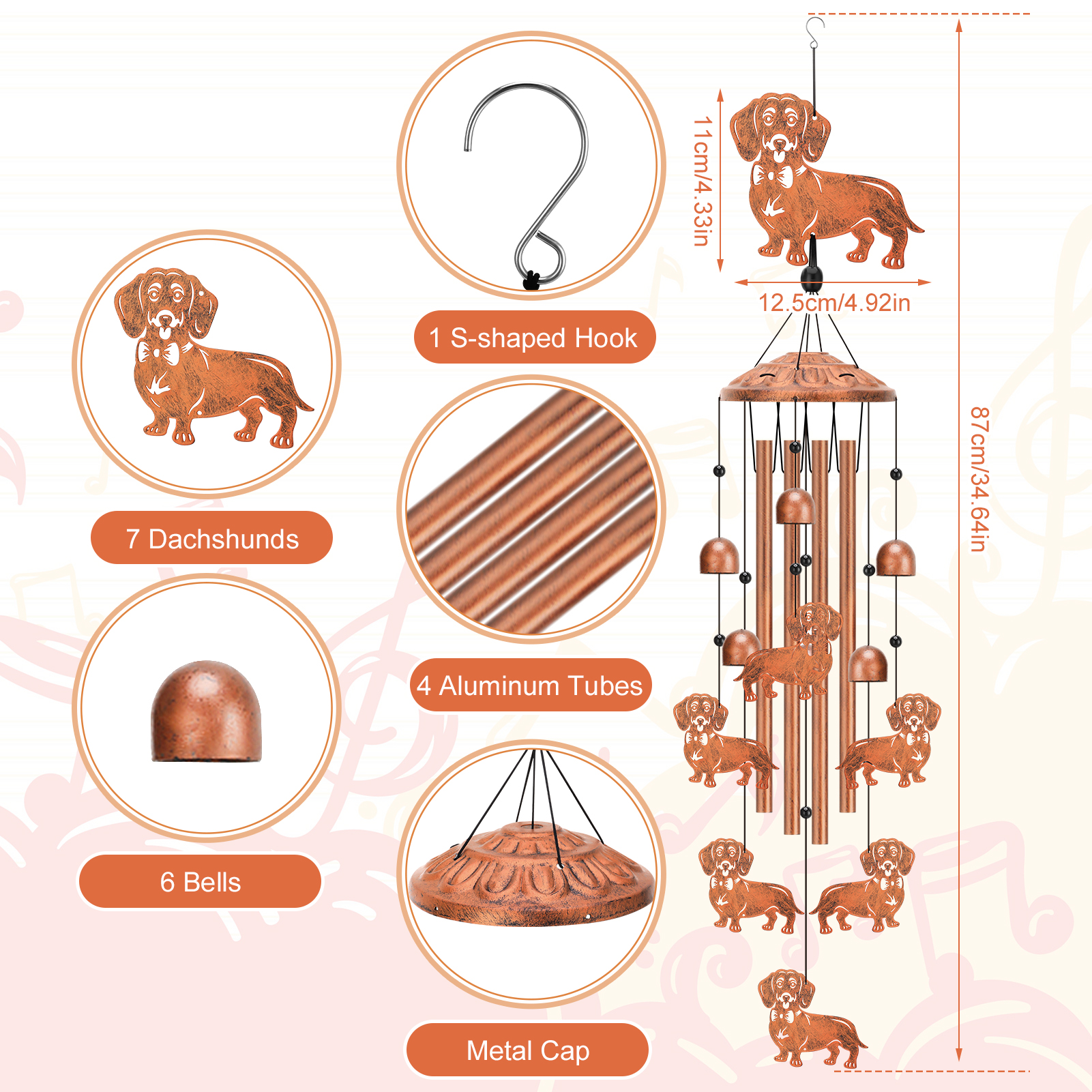 Topjuju Dachshund Dog Wind Chimes 35 Inch photo 2