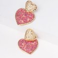 thumbnail image 3 of Pendientes elegantes de cuero para mujer con lentejuelas en forma de corazón de color rosa, 3 of 3