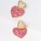 thumbnail image 3 of Pendientes de cuero artificial con forma de corazón de melocotón y lentejuelas brillantes a la moda para mujer (rosa), 3 of 3