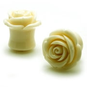 Acrylic Tunnel White Rose Double Flared Ear Plugs Body Jewelry