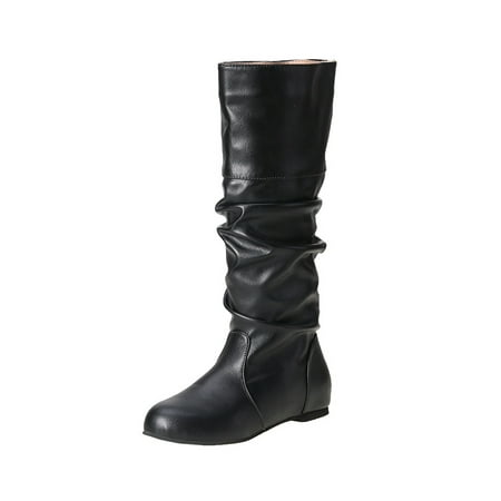

Difumos Womens Comfort Pull On Slouchy Mid Calf Boots Wide-Calf Winter Shoes Work Non Slip Black 7