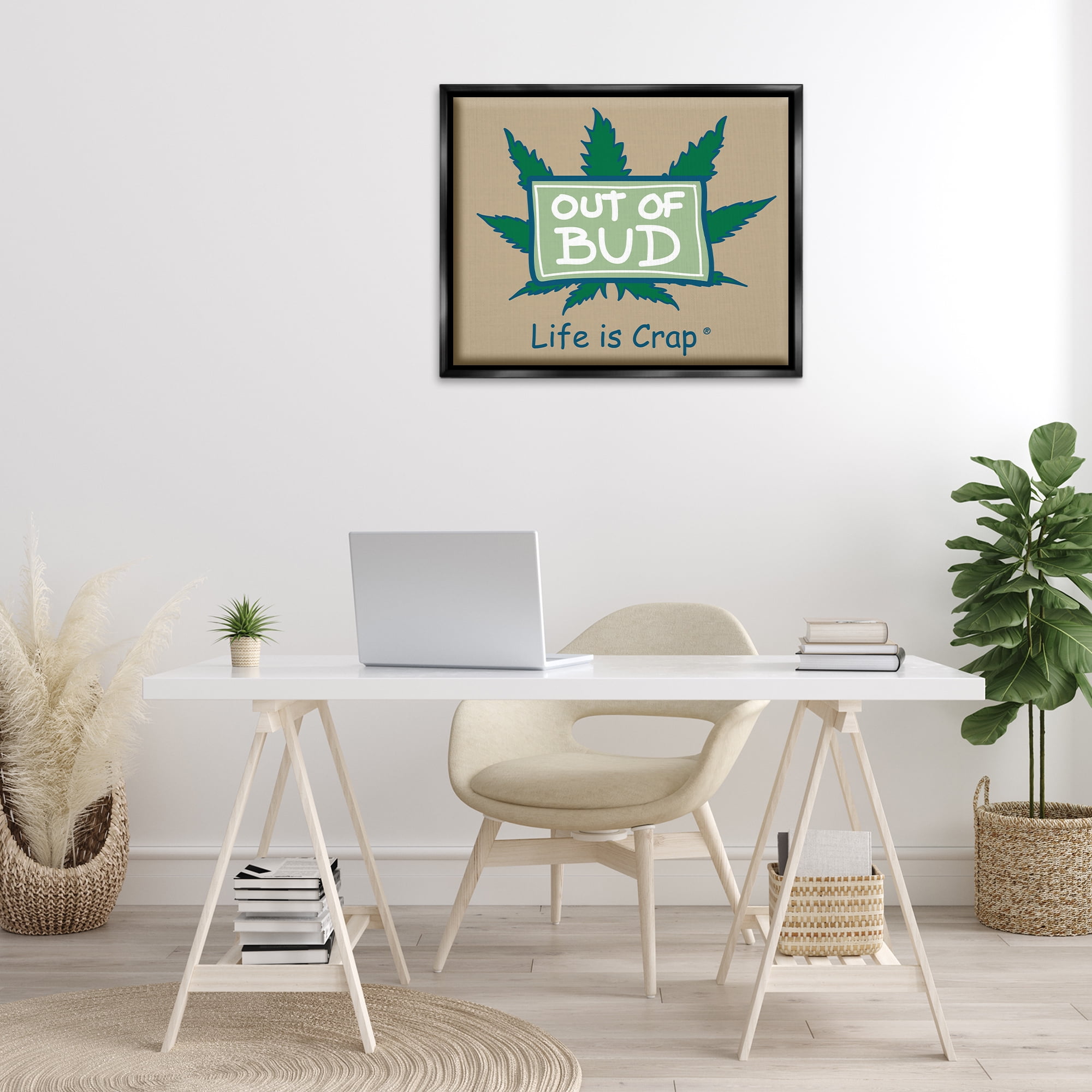 Stupell Industries Funny Out Of Bud Novelty & Humor Painting Black Floater Framed Canvas Art Print Wall Art, 31 x 25