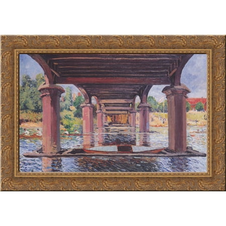 Under the bridge at Hampton Court 24x18 Gold Ornate Wood Framed Canvas Art by Alfred Sisley