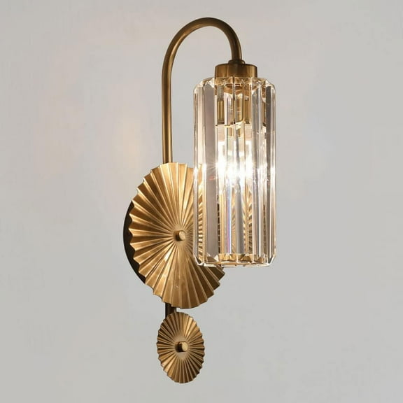 Crystal Wall Sconce Vintage Wall Lamp Lotus Leaf Wall Lighting Fixture, Retro Gold Metal Wall Mount Light, American Style Wall Sconces for Living Room Bedroom Decor