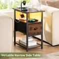 thumbnail image 4 of End Table with Charging Station, Narrow Side Table with Adjustable Fabric Drawer, 3-Tier End Tables Living Room, Small Nightstand with Outlets, LED Skinny Night Stand for Bedroom Small Spaces, 4 of 9