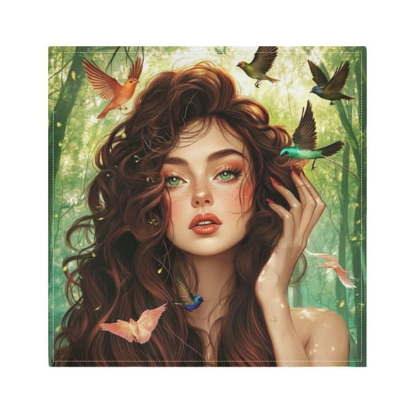 Satin Polyester Napkins - 20x20 InchSingle-Sided Printed Napkins, 1-Piece/4-Piece/6-Piece Set, DIY Personalized Table Setting，Beautiful Woman