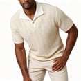 thumbnail image 5 of SAWOBUUN Men's Striped Textured Knit Shirt V Neck Casual Shirt Short Sleeve Contrast Collar Pullover Top Breathable Summer Golf Tee, 5 of 6