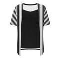 thumbnail image 6 of Womens Fake Fake Two-Piece Tops Boat Neck Blouse Short Sleeve T-Shirts Striped Top Front Pleated Layered T Shirt 2025 Trendy Casual Tees Ladies Chic Summer Top, 6 of 7