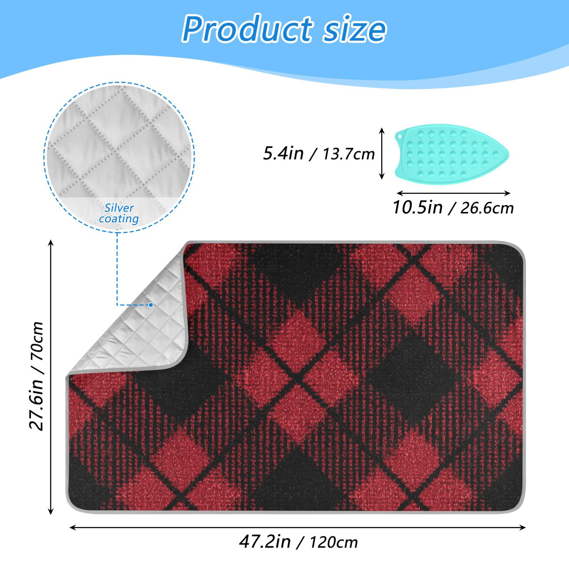 Red and Black Diagonal Tartan Plaids Ironing Mat Blanket Portable Travel Ironing Pad Heat Resistant Pad 47.2" x 27.6”