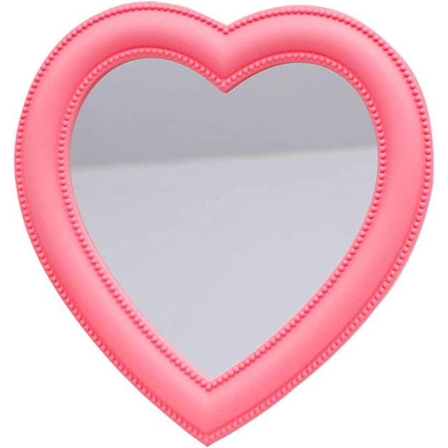 Espejo de maquillaje con forma de corazón, espejo de maquillaje con forma de corazón, espejo de pared para escritorio, espejo para dormitorio (rosa)