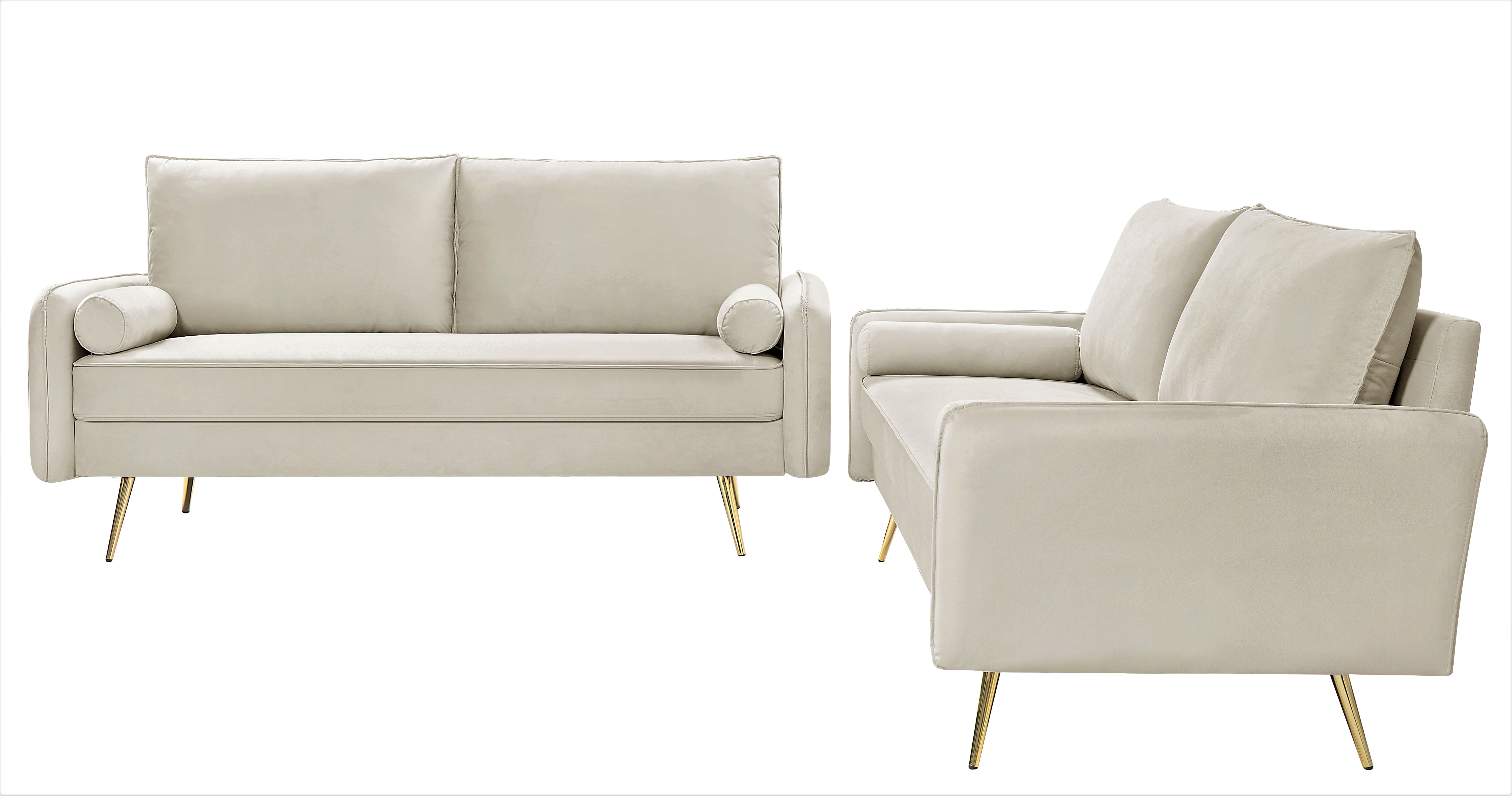 US Pride Furniture Villeda Velvet 2 PCS Living Room Set, Sofa & Loveseat,Ivory