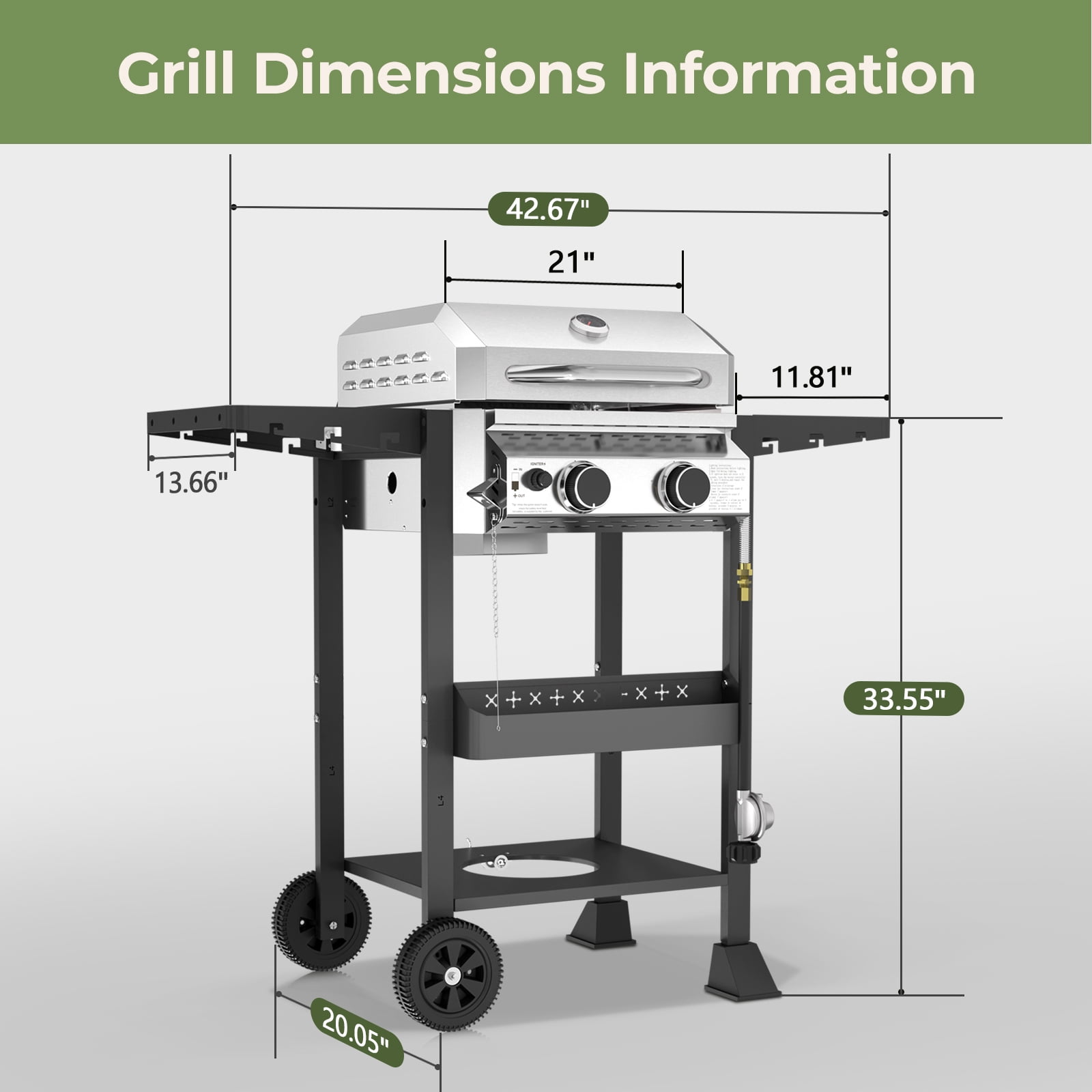 Gas Grill with 2-Burner,Outdoor Gas BBQ Grill,16000 BTU