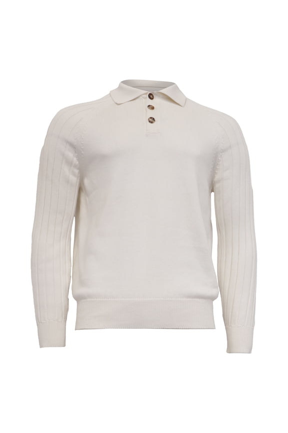 Pre-Owned Brunello Cucinelli Knitted Long Sleeve Polo Sweater in White Cotton