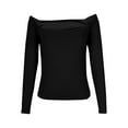 thumbnail image 7 of Sexlip Women Off Shoulder Double Lined Long Sleeve Shirts Basic Going Out Tops Black L, 7 of 7