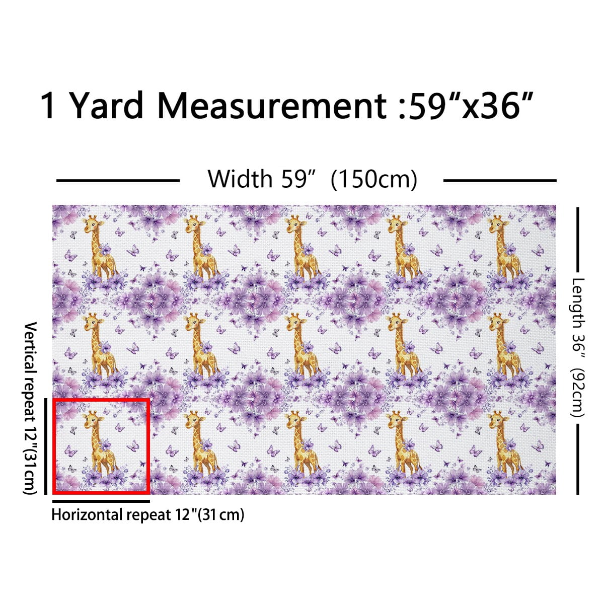 Manfei Watercolor Butterfly Giraffe Decorative Fabric by the Yard for Boys Girls, Jungle Wildlife Decorative Fabric by the Yard, Purple Flower Floral Sewing & Crafting Fabric