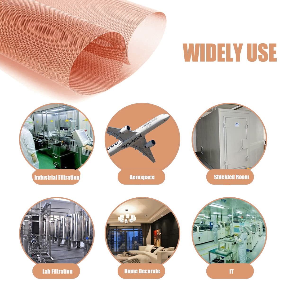 1 Pack 10 Mesh 99.9% Pure Copper Screen Woven Mesh Screen, Copper Mesh Cloth Fine Mesh,19.68x39.37 Inch