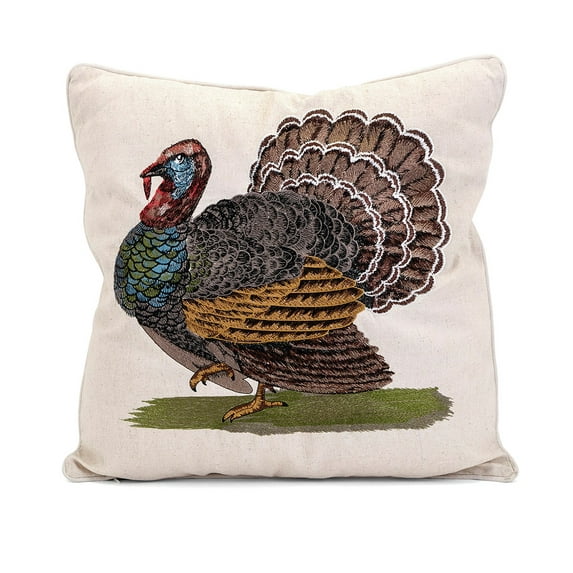 Harvest Embroidered Turkey Pillow