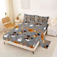 thumbnail image 2 of Homewish Spooky Halloween Themed Bed Sheets,Witch Hat Skull Pumpkin Candy Pattern Full Size Sheets,Gray Black,4pcs,1 Flat Sheet,1 Fitted Sheet and 2 Pillowcases, 2 of 6