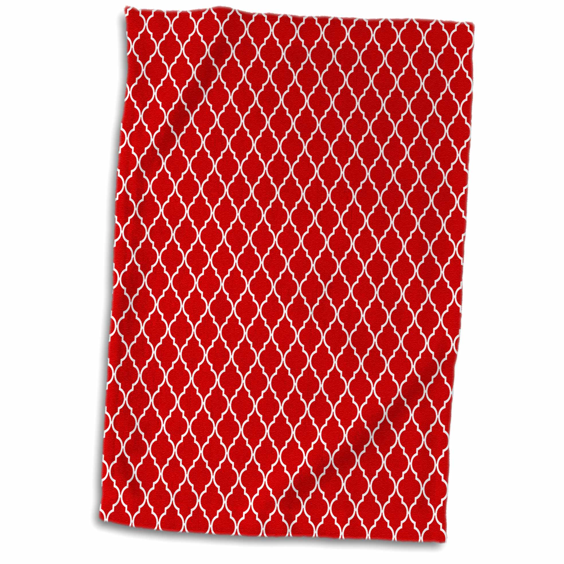 3dRose Contemporary Red and White Moroccan Quatrefoil Pattern Towel