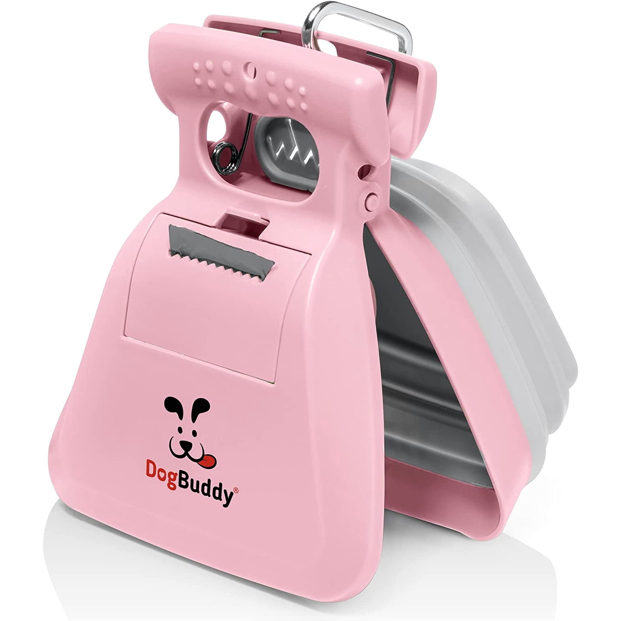 DogBuddy Pooper Scooper Portable Dog Poop Scooper Sanitary Dog Waste Pick Up Heavy Duty Dog Waste Cleaner with Bag Dispenser Dog Leash Clip and Pooper Scooper Bags Included (Large Pink)