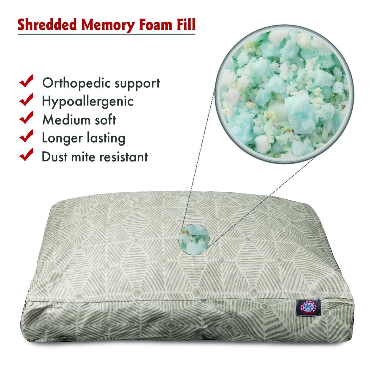 Majestic Pet | Charlie Shredded Memory Foam Rectangle Pet Bed For Dogs, Removable Cover, Beige Metallic, Large