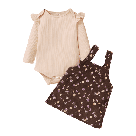 

Mikrdoo Baby Girls Outfits Pure Color Winter 6 Months Girls Romper 9 Months Girls Straps Suspender Skirts 2Pcs Clothes Set Apricot