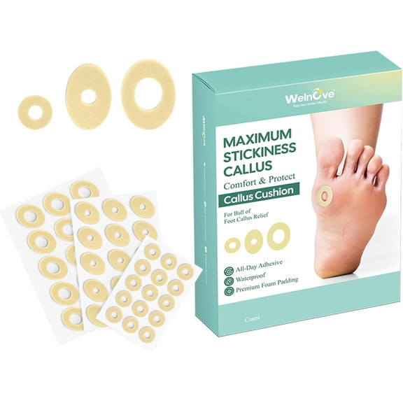 Welnove Corn Cushions Pads for Toes - Callus Cushions with Water-Resistant Self-Stick Adhesive, Upgraded Adhesion, Cushioning and Reduce Pain from Corns Rubbing, Protects Foot and Toes(45 Count)