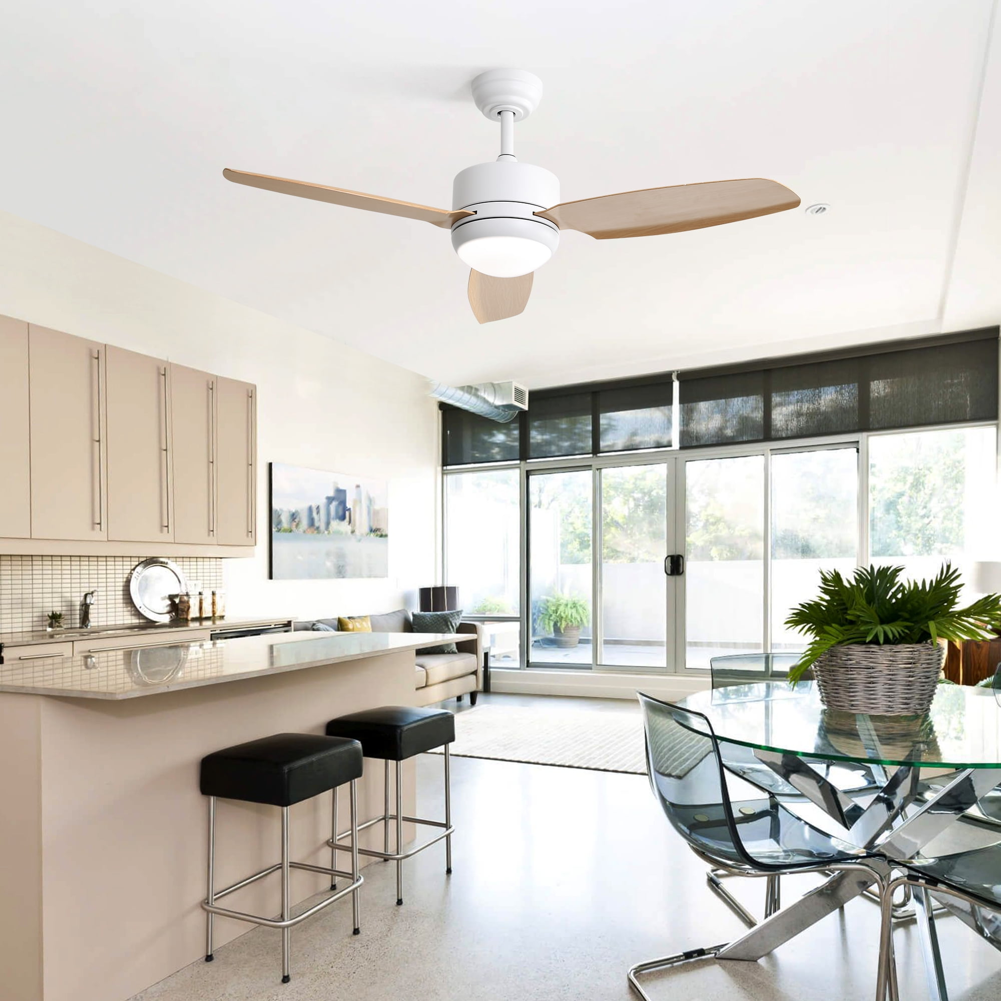 Sofucor 46-Inch Modern LED Flush Mount Indoor/Outdoor Ceiling Fan with LED Lights and Remote