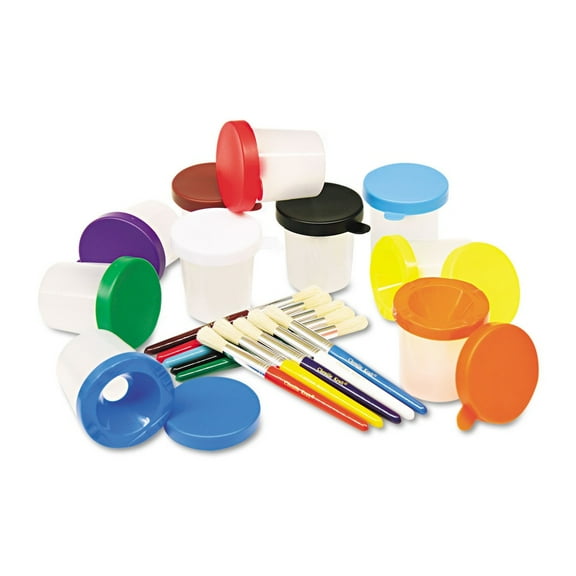 No-Spill Paint Cup Set, Round w/Brushes, 10/pkg