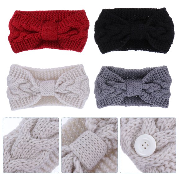 LOLIPPYY 4-Pack Winter Knit Headbands for Women with Buttons, Stretchable and Warm Grey Hairbands