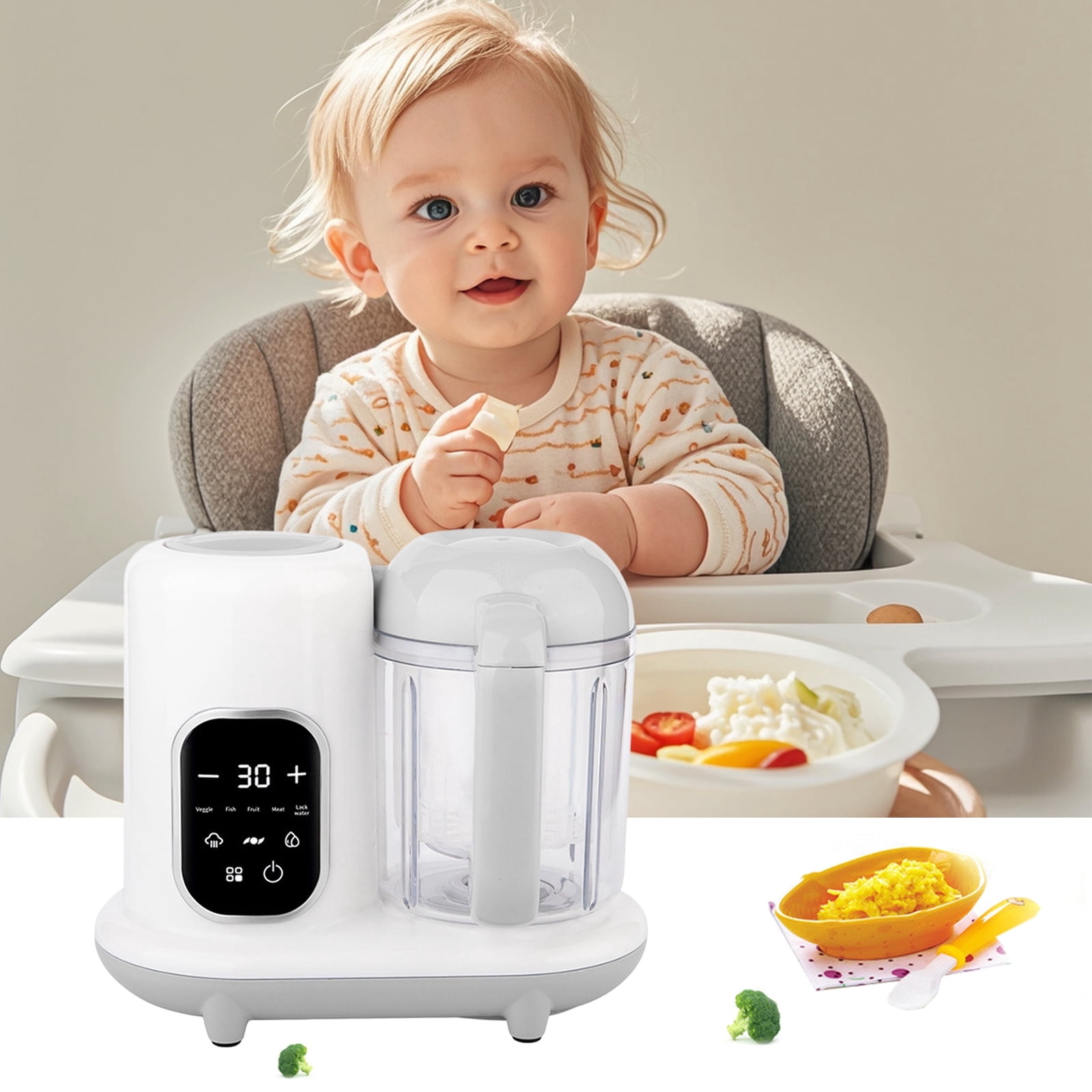 Baby Food Maker, One Step Baby Food Processor Steamer Puree Blender, Multi-Function Steamer Grinder Blender Auto Cooking & Grinding Baby Food Puree Maker, Touch Screen Control, White