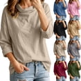 thumbnail image 2 of Womens Cowl Neck Cotton Linen Tops Casual Trendy Lightweight Fall Long Sleeve Loose Fit Blouse Beige S-2XL, 2 of 9