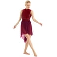 thumbnail image 4 of YiZYiF Womens Sequins Dance Leotard Dress Lyrical Modern High-Low Skirted Leotard Ballroom Dance Costume Wine_Red X-Small, 4 of 7