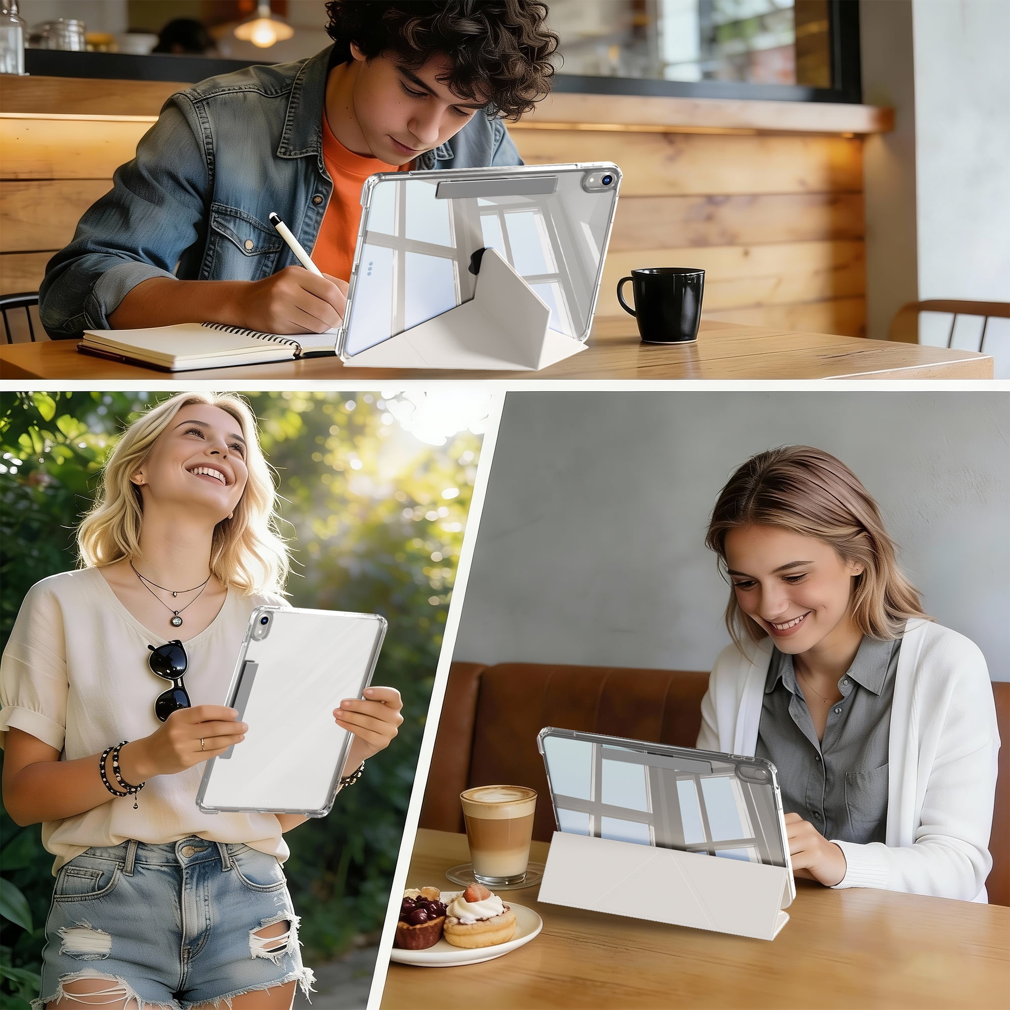 KVTVOU Case for iPad A16 11th Gen 11-inch 2025/10th Generation 10.9" 2022 with Pencil Holder, Detachable 2 in 1 Sliding Removable Cover, Transparent PC Back&TPU Shockproof, Slim Trifold,  White