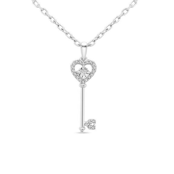 Color of Love 1/10 Carat Diamond Key Necklace for Women in Sterling Silver – 18" Oval Link Chain