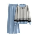 thumbnail image 2 of Women's Temperament Two-piece Knitted Suit Loose Sweater Wide Leg Pants for Fall Winter Matching Sets,Light Blue,M, 2 of 8