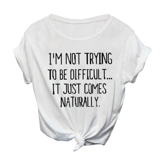 Gibobby Playera Moda Camiseta de mujer O-cuello Imprimir Top Blusas de moda casual Blusa de mujer de manga corta con letras(Blanco, XL)