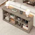 thumbnail image 4 of 8 Cube Rustic Farmhouse Wood Horizontal Bookshelf 2-Tier Storage Organizer Long Freestanding Bookcase Cabinet, Grey, 4 of 8