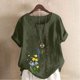 thumbnail image 1 of TaTaai Casual Printed Button Blouse, Women's Short Sleeve Linen Feel T-Shirt, Comfortable Top for All Seasons Gift, 1 of 4