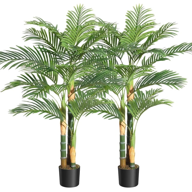 Set de 2 Palmeras Artificiales de Caña Dorada – Planta Exótica Falsa – Postes Resistentes – Hojas Realistas – Resistente UV – Interior y Exterior – Hogar y Oficina