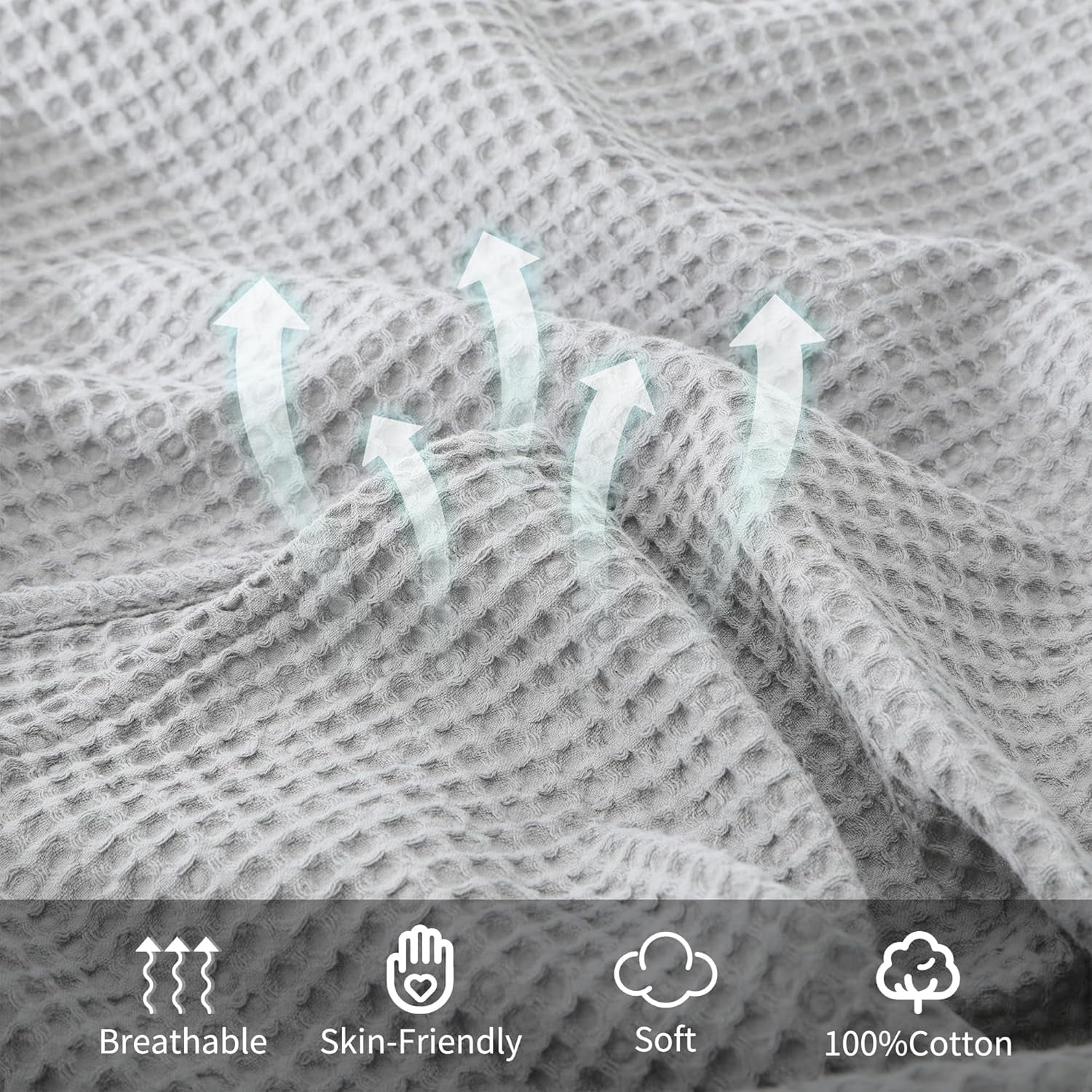 Shunjie.Home 100% Cotton Waffle Bed Blanket Queen Size, Throw Blanket for Couch All Seasons (Silver Grey, 90x90)