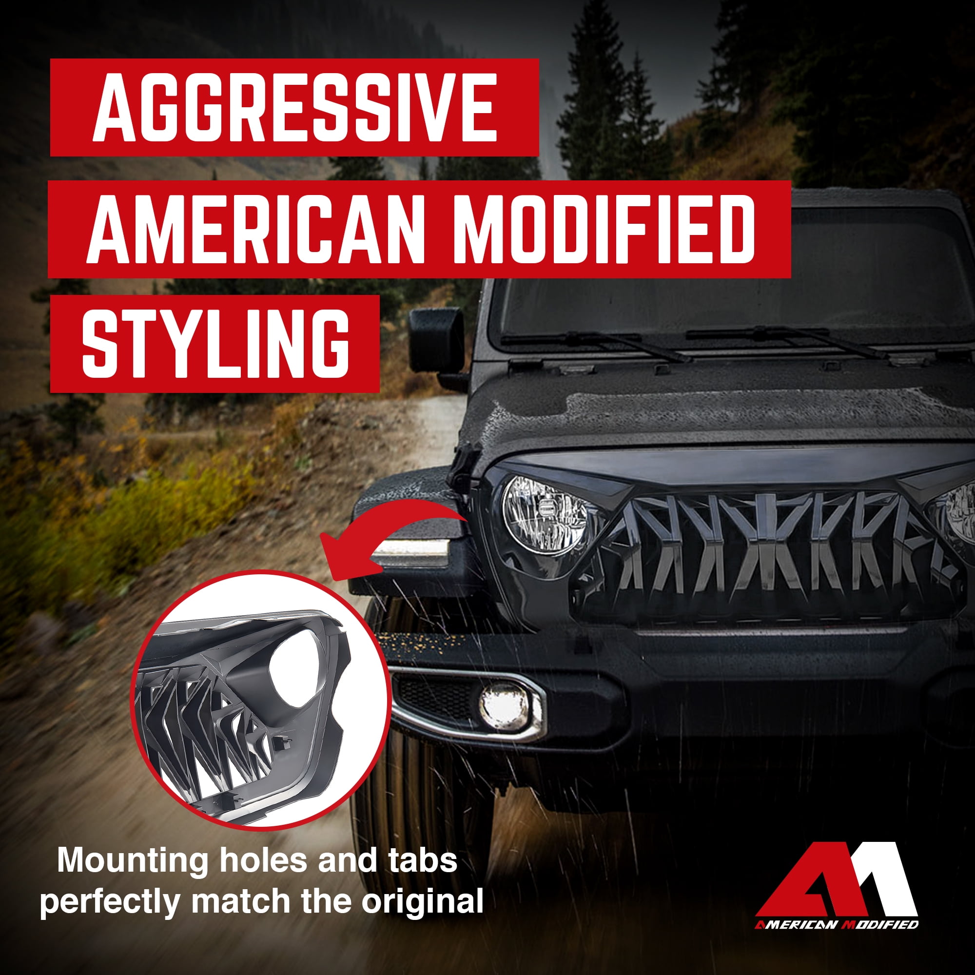 AMERICAN MODIFIED Shark Grille for 2018+ Wrangler JL & 2020+ Gladiator JT
