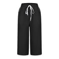 thumbnail image 5 of KyCheLot Women's Casual Capri Pants Elastic Waist Solid Color Drawstring Loose Cropped Pants with Pockets, 5 of 7