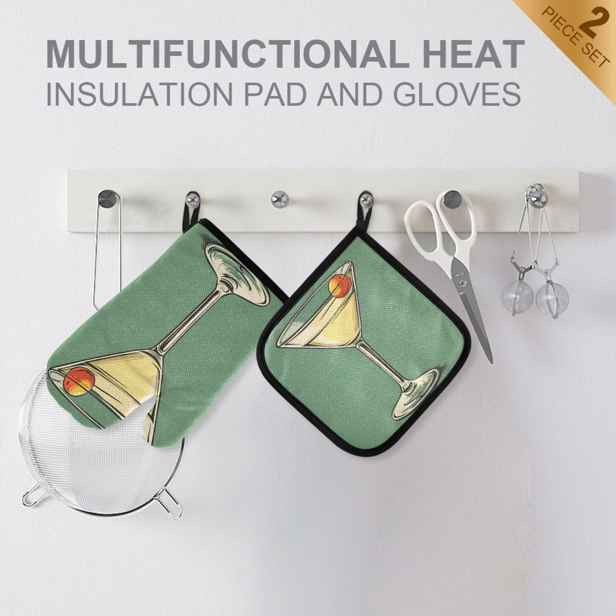 Yayeee Oven Mitts and Pot Holder Set of 4 Heat Resistant Kitchen Gloves Baking Hot Pad, Lemon Glass