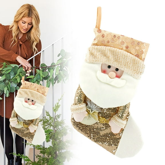 Christmas Stocking Bag, Santa & Snowman 3D Plush Hanging Holder for Tree, Fireplace & Door Decoration 1#