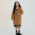 thumbnail image 6 of Girls' Wool-Blend Hooded Pea Coat Horn Toggle Button Quilted Mid-Length Trench Coat Big Girl Thick Warm Casual Preppy Jacket 5-15Y, 6 of 9
