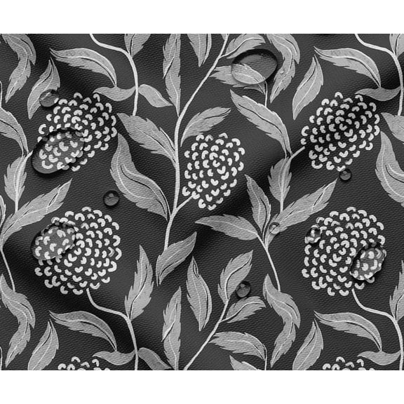 Soimoi Waterproof Outdoor Fabric By The Yard | Leaves Print on Black | 56" Wide | UV Resistant & Durable Taffeta Material for Cushions, Covers, Curtains, awning & DIY Projects