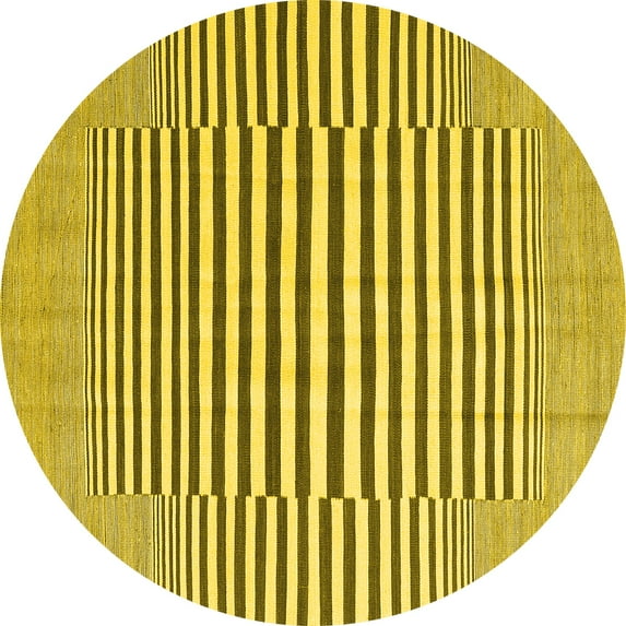 Ahgly Company Machine Washable Indoor Round Abstract Yellow Contemporary Area Rugs, 4' Round