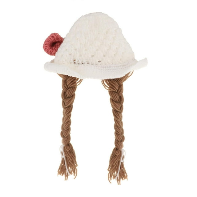 Gorro de peluca de punto suave y bonito para niñas pequeñas y creativas, cálido y suave Bowknot Blanco